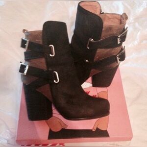 NEW Jeffrey Campbell Summit Boots black brown moto chunky heel buckles two tone